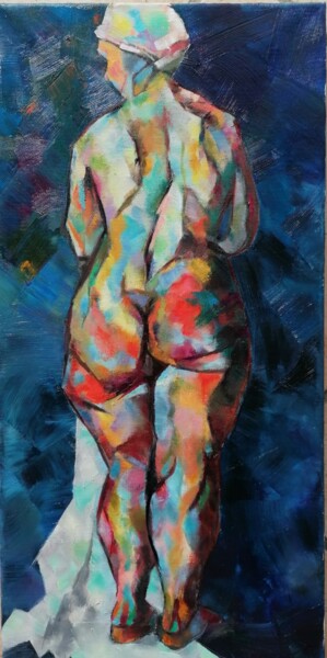 Painting titled "après le bain" by D'Jack, Original Artwork, Oil Mounted on Wood Stretcher frame