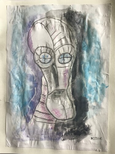 Peinture intitulée "droïde triste" par D’Joon, Œuvre d'art originale, Aquarelle