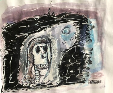 Drawing titled "terreur dans la nuit" by D’Joon, Original Artwork, Watercolor