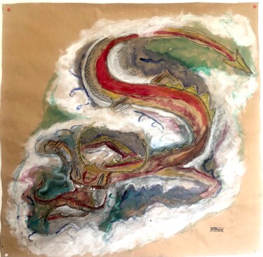 Painting titled "Dragon rouge" by D’Joon, Original Artwork, Gouache