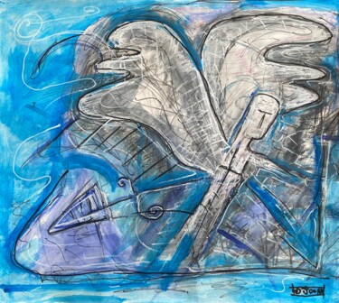 Painting titled "L’ange bleu" by D’Joon, Original Artwork, Watercolor