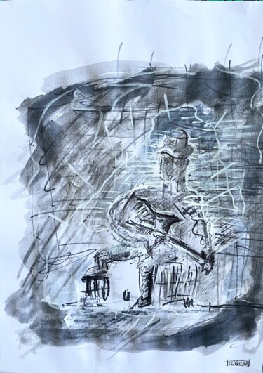 Dibujo titulada "Joueur de blues" por D’Joon, Obra de arte original, Acuarela