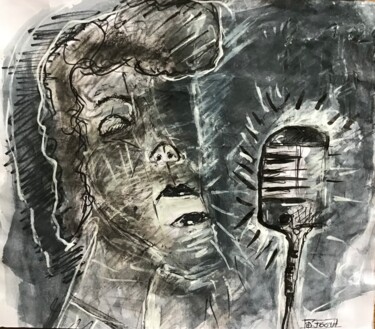 Desenho intitulada "Chanteuse de blues" por D’Joon, Obras de arte originais, Aquarela