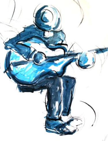 Painting titled "guitare bleue" by Danielle Legendre, Original Artwork