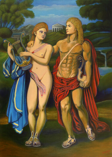 Painting titled "Apollo Courting Cas…" by D-Marko-O, Original Artwork, Acrylic Mounted on Wood Stretcher frame