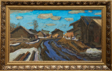 Картина под названием "Northern village in…" - D Motov, Подлинное произведение искусства, Масло