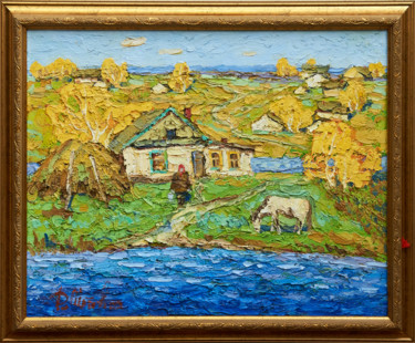 Картина под названием "Lake house" - D Motov, Подлинное произведение искусства, Масло