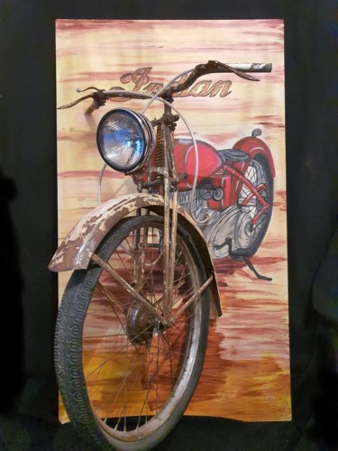 Γλυπτική με τίτλο "Indian Motorcycle" από D.S.A.Rt, Αυθεντικά έργα τέχνης, Μέταλλα