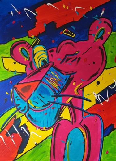 Ζωγραφική με τίτλο "Pink Panther" από D.S.A.Rt, Αυθεντικά έργα τέχνης, Ακρυλικό