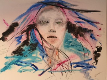 Schilderij getiteld "Sad Woman" door D.S.A.Rt, Origineel Kunstwerk, Aquarel