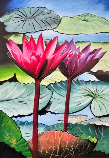 Ζωγραφική με τίτλο "lotus 2" από D Shiva Prasad Reddy Shiva, Αυθεντικά έργα τέχνης, Ακρυλικό