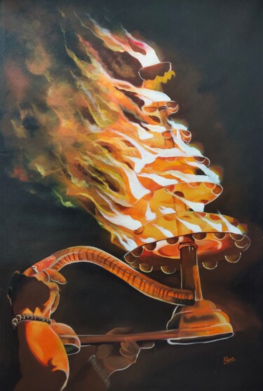 Painting titled "ganga aarti" by D Shiva Prasad Reddy Shiva, Original Artwork, Acrylic