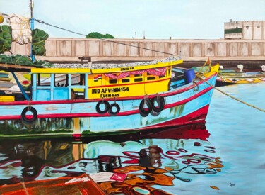 Painting titled "vizag harbour" by D Shiva Prasad Reddy Shiva, Original Artwork, Acrylic