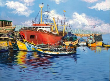Peinture intitulée "vizag harbour 5" par D Shiva Prasad Reddy Shiva, Œuvre d'art originale, Acrylique