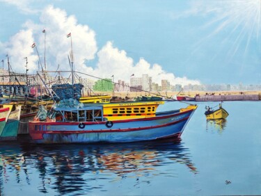 Pintura intitulada "vizag harbour 6" por D Shiva Prasad Reddy Shiva, Obras de arte originais, Acrílico