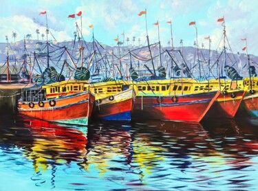 Painting titled "vizag harbour 7" by D Shiva Prasad Reddy Shiva, Original Artwork, Acrylic