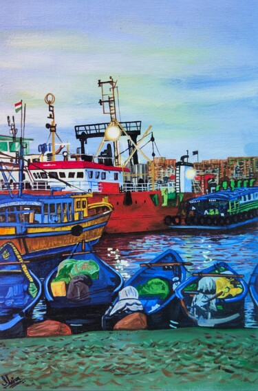 Painting titled "vizag harbour 8" by D Shiva Prasad Reddy Shiva, Original Artwork, Acrylic