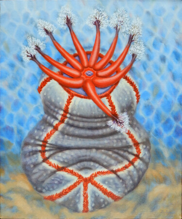 Painting titled "Sea Apple" by D. Simons, Original Artwork, Oil Mounted on Wood Stretcher frame