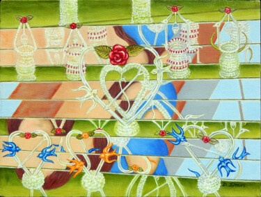 Painting titled "Glass Hearts and Wi…" by D. Simons, Original Artwork, Oil Mounted on Wood Stretcher frame