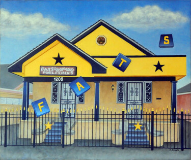 Schilderij getiteld "Fats Domino's House…" door D. Simons, Origineel Kunstwerk, Olie Gemonteerd op Houten paneel