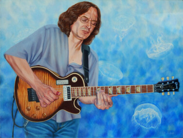 Painting titled "Blues Below Sea Lev…" by D. Simons, Original Artwork, Oil Mounted on Wood Stretcher frame