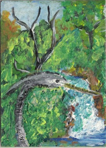 Painting titled "Blue Heron by Falls" by David Chupp, Original Artwork