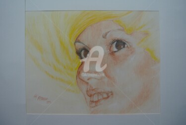 Dessin intitulée "Jeune femme au chap…" par R Da Ferrera, Œuvre d'art originale, Conté