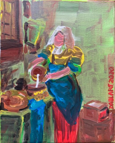 Schilderij getiteld "In the kitchen" door Dablart, Origineel Kunstwerk, Acryl Gemonteerd op Frame voor houten brancard