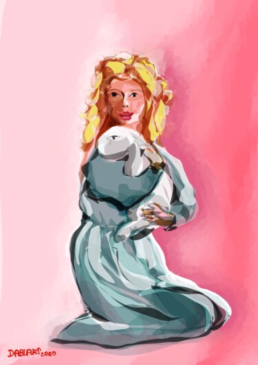 Digital Arts titled "Bunny and girl" by Dablart, Original Artwork, Digital Painting