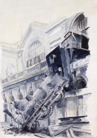 Painting titled "GARE MONTPARNASSE A…" by Dab, Original Artwork, Oil