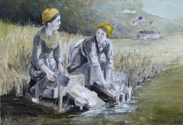 Painting titled "LES LAVANDIERES" by Dab, Original Artwork, Oil
