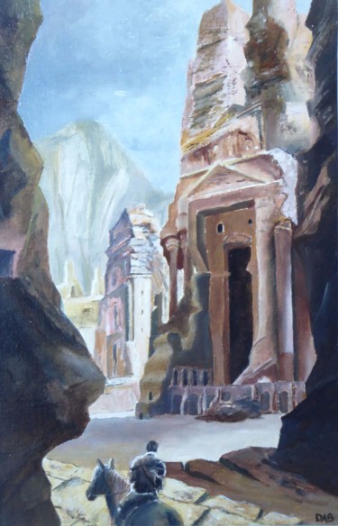 Painting titled "les ruines oubliees" by Dab, Original Artwork, Oil