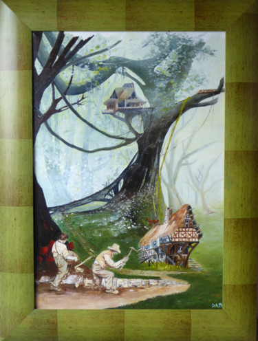 Painting titled "la forêt habitée ..…" by Dab, Original Artwork, Oil