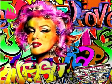 Collages titled "MARYLIN" by Dabu., Original Artwork, Spray paint Mounted on Aluminium