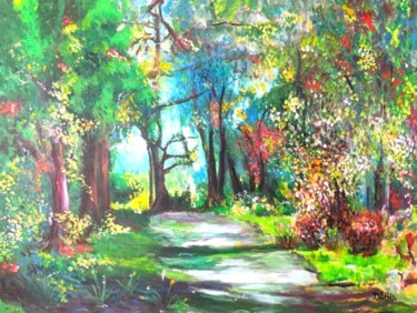 Pintura titulada "SOUS BOIS EN FLEURS." por Dabu., Obra de arte original, Oleo Montado en Bastidor de camilla de madera