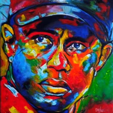 Painting titled "TIGER WOODS" by Dabu., Original Artwork, Oil Mounted on Wood Stretcher frame