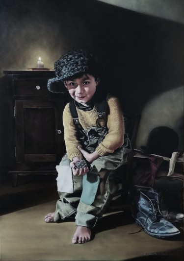 Painting titled "Il monello (the Kid)" by Stefano D'Acunto, Original Artwork, Oil