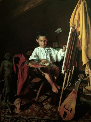 Pittura intitolato "Figlio d'arte" da Stefano D'Acunto, Opera d'arte originale, Olio Montato su Telaio per barella in legno