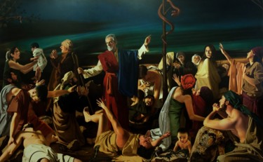 Pittura intitolato "mose innalza il ser…" da Stefano D'Acunto, Opera d'arte originale