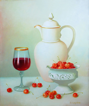 Painting titled "Still Life with gla…" by Dace Lapina, Original Artwork, Oil