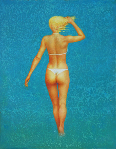 Картина под названием "Woman and Sea." - Dace Lapina, Подлинное произведение искусства, Акрил