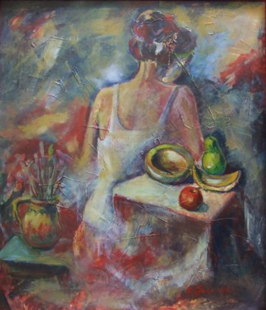Painting titled "Girl with fruits" by Dacian Giura, Original Artwork, Acrylic