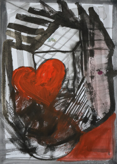 Peinture intitulée "Heart" par Dackys13 Kalogeropoulos, Œuvre d'art originale, Encre