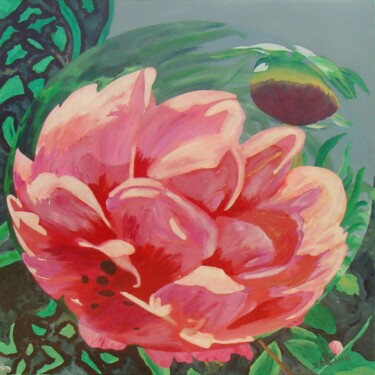 Painting titled "Pivoine" by Patrick Daclin, Original Artwork, Acrylic Mounted on Wood Stretcher frame