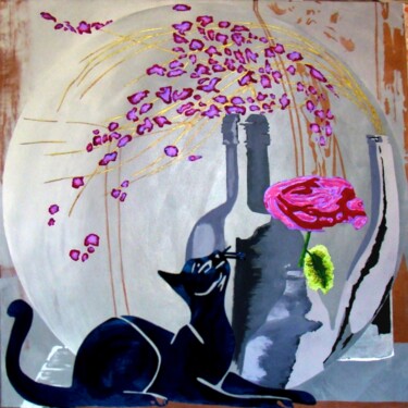 Painting titled "chat poete" by Patrick Daclin, Original Artwork, Acrylic Mounted on Wood Stretcher frame