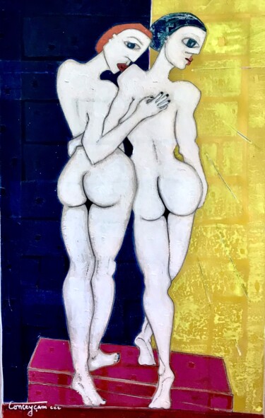 Painting titled "Couple3" by Conceycam, Original Artwork, Acrylic