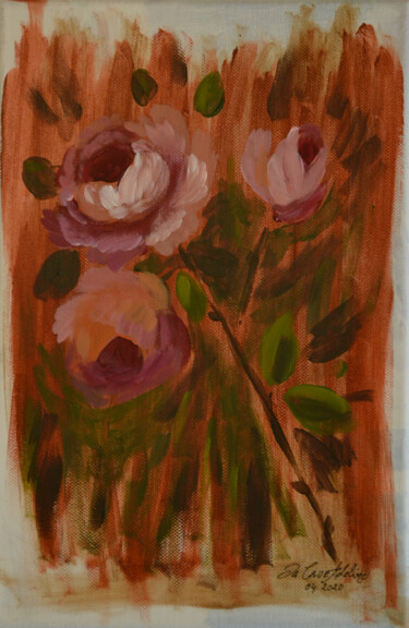 Peinture intitulée "Roses Automnales 2" par Adeline Da Cruz, Œuvre d'art originale, Acrylique Monté sur Châssis en bois