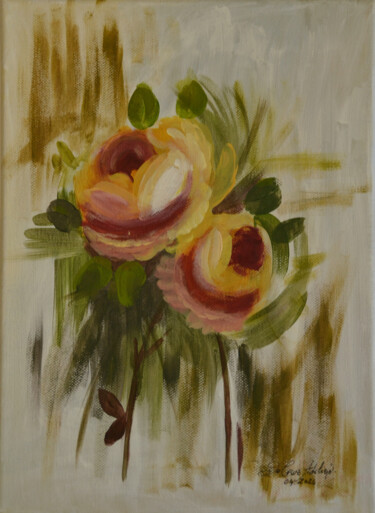 Peinture intitulée "Roses Jaunes 3" par Adeline Da Cruz, Œuvre d'art originale, Acrylique Monté sur Châssis en bois