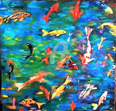 Pintura intitulada "Peixes no Lago da C…" por José Claudinei Da Cruz, Obras de arte originais, Óleo