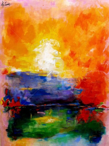 Pintura intitulada "Rosa, laranja e ama…" por José Claudinei Da Cruz, Obras de arte originais, Óleo